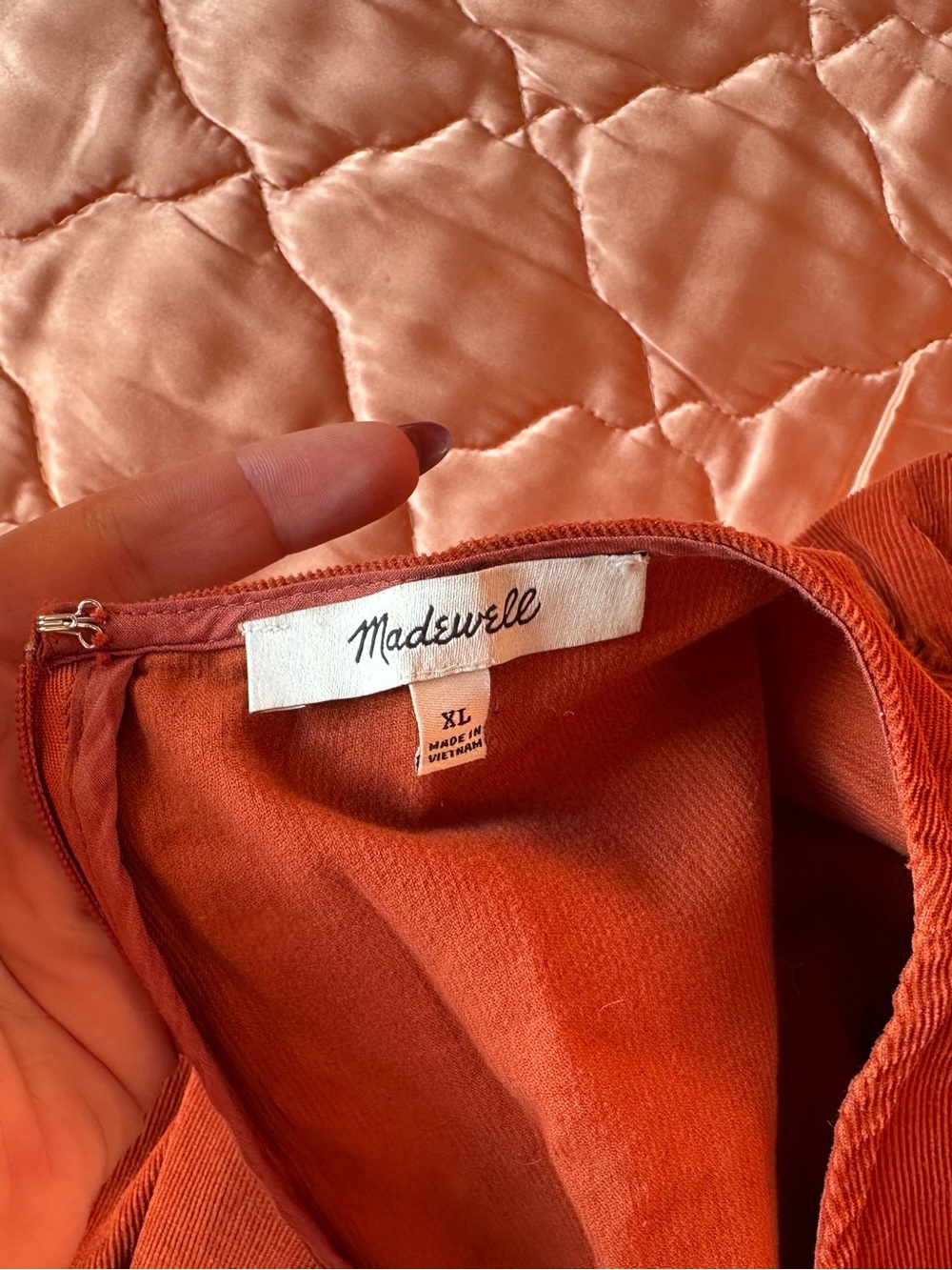 Rust orange corduroy babydoll dress - Picture 3 of 3